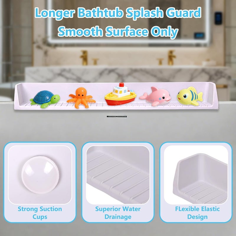 Sgmforge Bathtub Splash Guard for Kids, Long Flexible Silicone Shower Splash Guard with Suction Cups, 2-in-1 Tub Ledge Organizer for Bath Toys & Supplies, Prevents Water Spills, Keeps Floor Dry(Grey) - Image 4